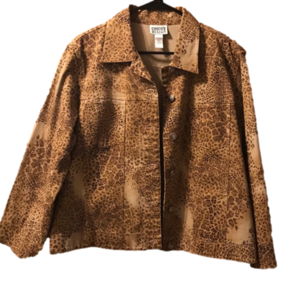 Chico’s denim cheetah print jacket